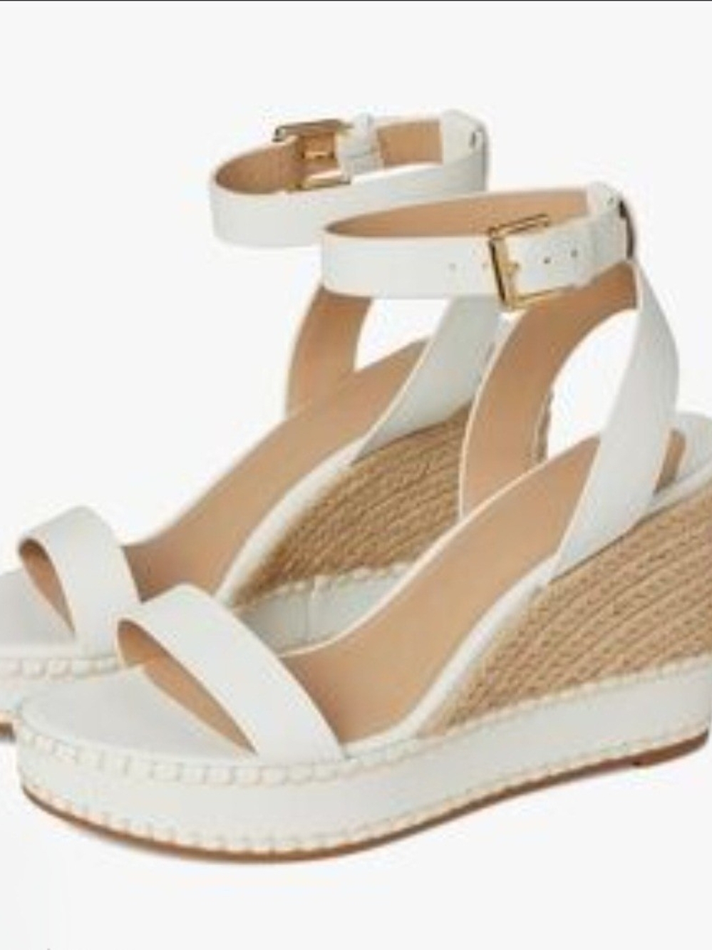 Lauren Ralph Lauren Hilarie White Leather Espadrille Wedge Sandals Size 8.5 NWOB